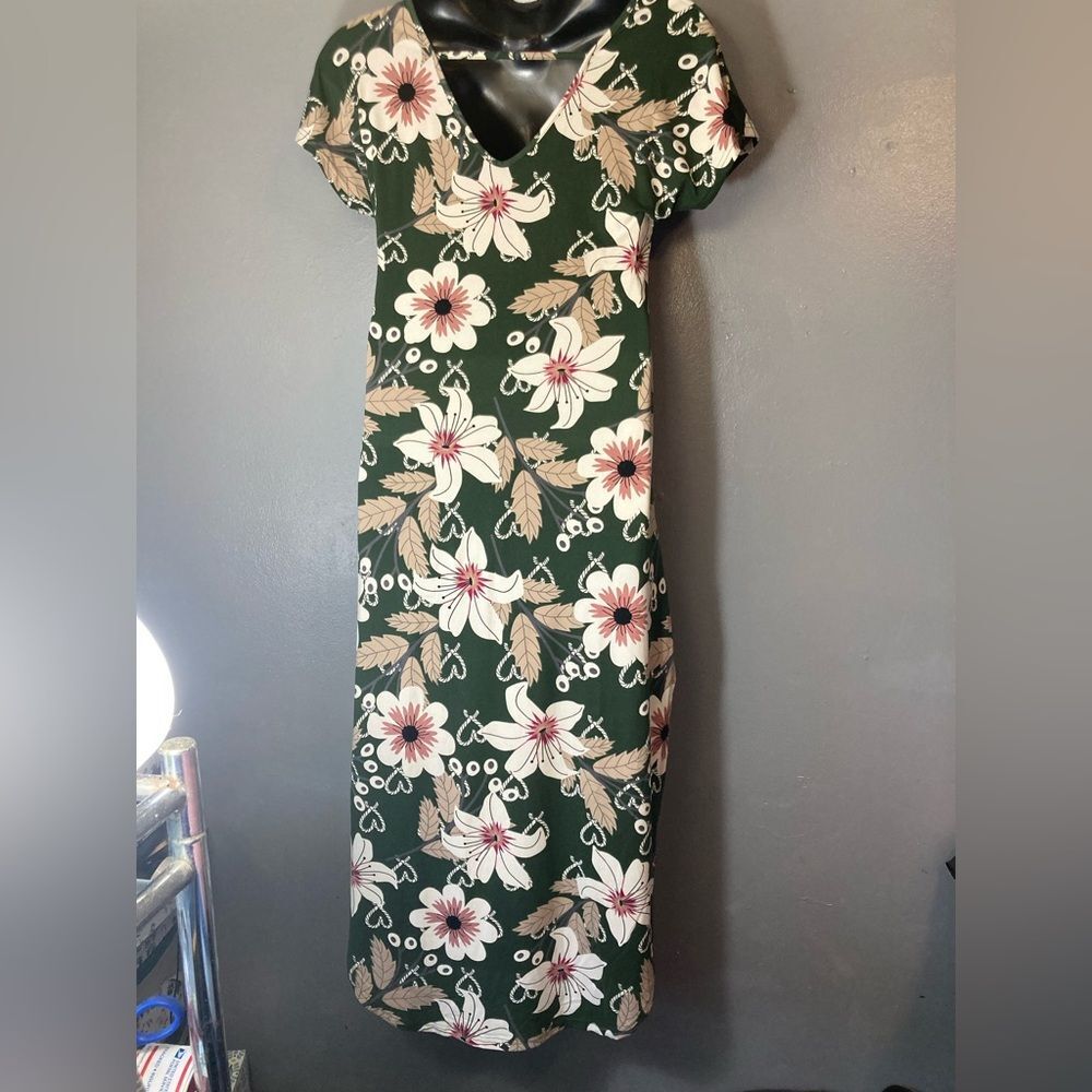 Green floral short sleeve Side Slit maxi Dress - Picture 4 of 5
